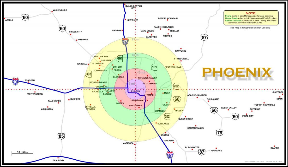 mapa području Phoenixa